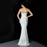 Sexy Bra Off Shoulder White Sequin Evening Dress Formal Party Long Prom Dress
