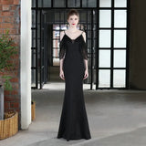 Elegant Beads Black Evening Dress Women's Strap Long Party Dress
