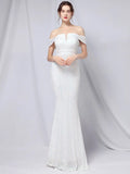 Boat Neck White Sequin Evening Dress Elegant Off Shoulder Party Maxi Dress Women Wedding Long Prom Dress