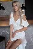 Sexy Beading Short Prom Dress Off Shoulder White Party Dress Soft Satin Evening Dress