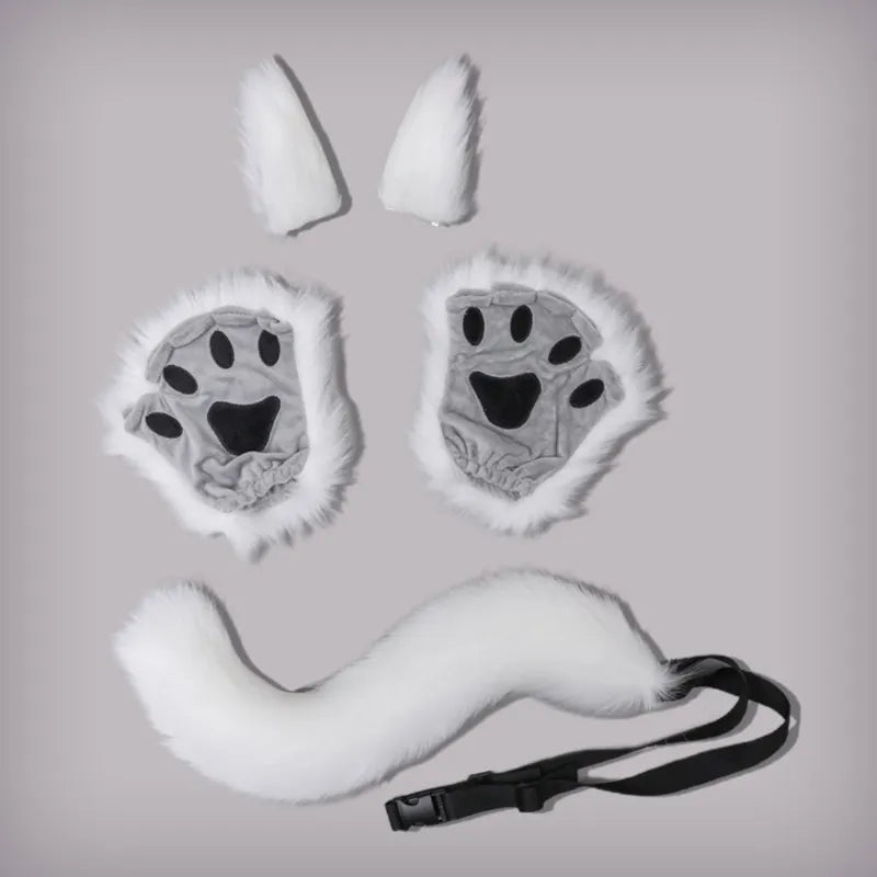 Fox Costume Set Fox Ears Tail Paw Gloves Animal Fancy Costume Kit Accessories for Adults Halloween Cosplay Costumes