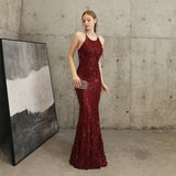 Off Shoulder Tassel Sequin Dress Women Sexy Corss Back Long Evening Party Dress