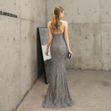 Off Shoulder Tassel Sequin Dress Women Sexy Corss Back Long Evening Party Dress