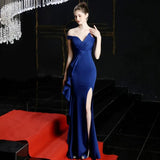 White Off Shoulder Slit Satin Long Evening Dress Elegant Women Party Dress