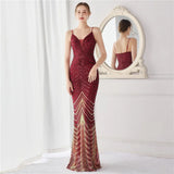 Sexy V Neck Evening Dress Blue Sequin Long Prom Dress Women Strap Party Maxi Dress