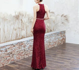 New Halter Neck Elegant Long Sequins Prom Dress Hollow Out Evening Party Dress