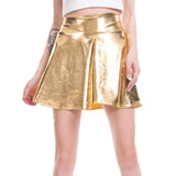 Summer Sexy Laser High Waist Mini PU Leather Skirt Club Party Dance Shiny Holographic Harajuku Metallic Pleated Bottom