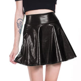 Summer Sexy Laser High Waist Mini PU Leather Skirt Club Party Dance Shiny Holographic Harajuku Metallic Pleated Bottom