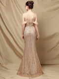 Sexy Bra Evening Party Maxi Dress Gold Sequin Off Shoulder Bodycon Elegant Wedding Women Prom Dresses