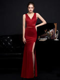 Women Elegant V Neck Backless Party Maxi Dress Beads Prom Dress Formal Gown