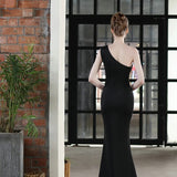 Elegant One Shoulder Soft Satin Evening Dress Women Crystal Party Maxi Dress Long Prom Dress