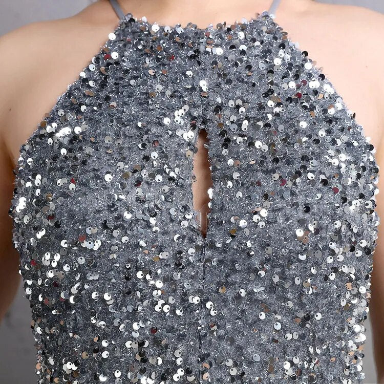 Women Slit Sexy Party Maxi Dress Off Shoulder Sequin Evening Dress