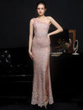 Women Beads Party Maxi Dress Elegant One Shoulder Slit Pink Sequin Prom Dress