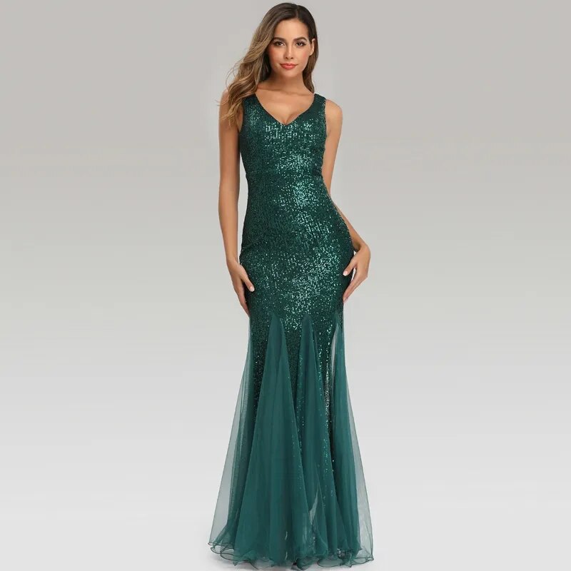 Green Evening Sleeveless Elegant Mermaid Long Formal Party Dress