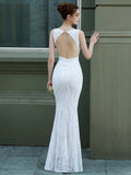 Sexy Backless White Sequin Evening Dress New Women Party Bodycon Maxi Dress