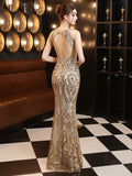 Sexy Backless White Sequin Evening Dress New Women Party Bodycon Maxi Dress
