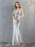 New Sequins Evening Dress Women See-through Beads Long Party Dress