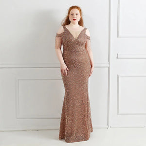Plus Size Women New Off Shoulder Party Bodycon Maxi Dress Elegant V Neck Gold Sequin Evening Dress
