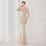 Women New Design Slash Neck Party Maxi Dress One Shoulder Sequin Evening Dress Long Prom Dress