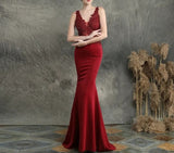 Navy Blue V-neck Appliques Beaded Long Evening Dress See through Elegant Evening Party Dress