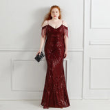 Plus Size Burgundy Sequin Dress Sexy Beading Evening Dress Women Party Strap Maxi Dress Long Prom Dress
