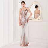 Women Strap Party Maxi Dress Sexy V Neck Evening Dress Gold Sequin Long Prom Dress