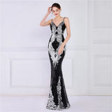 Women Strap Party Maxi Dress Sexy V Neck Evening Dress Gold Sequin Long Prom Dress