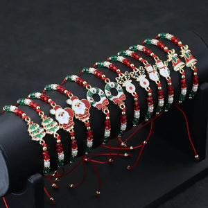 New 12Pcs/Set Christmas Bracelet Unisex Handmade Weaven String Adjustable Santa Claus Symbol Bracelet