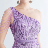 Elegant Slash Neck Sequin Evening Dress Women Beading Long Party Maxi Dress