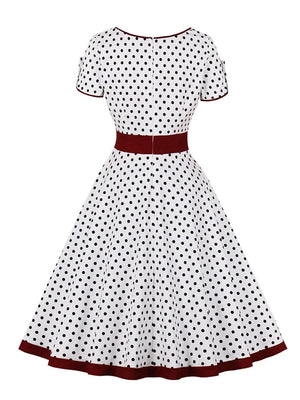 95% Cotton Square Neck 50s Pinup Robe Polka Dot Vintage Dress Women High Waist A-Line Elegant Clothes Midi Dresses