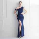 Slash Nech Feather Party Maxi Dress Women Sexy Slit Long Prom Dress Evening Dress