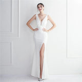 Candy Color Women Party Maxi Dress Blue Soft Satin Sexy V Neck Evening Dress Long Bridesmaid Dress