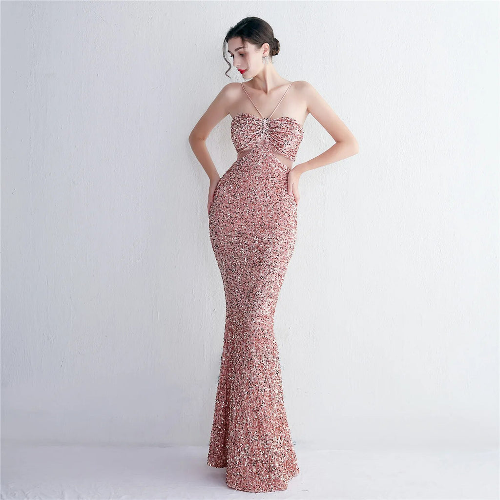Blue Sequin Backless Sexy Bar Long Party Evening Dresses Luxury Velvet Stretch Off Shoulder Cocktail Prom Dress