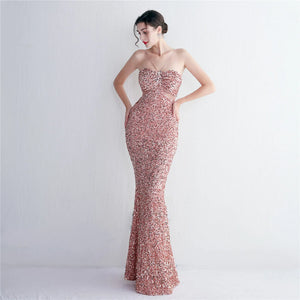 Pink Sequin Backless Dress Sexy Bar Long Party Evening Dresses Luxury Velvet Stretch Off Shoulder Cocktail Prom Dress