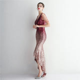 Women Beading Prom V Neck Navy Sequin Evening Sexy Party Maxi Dress