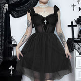 Gothic Y2K Dark Mesh Corset Mini Dress Elf Girl Backless Slim Sexy E-Girl Darkness Street Grunge Tank Dress