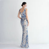 Women Beading Long Prom Dress V Neck Red Sequin Evening Sexy Party Maxi Dress