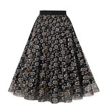 Little Flower Print Mesh Vintage Casual Swing Elegant Kawaii High Waist Cotton A Line Retro Runway Midi Party Skirts