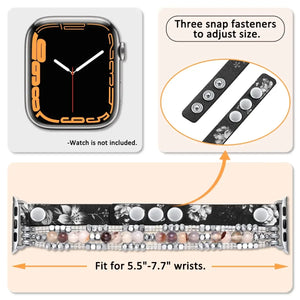 Beaded Strap For Apple Watch Ultra 2 Band 49mm 45mm 44mm 40mm 41mm Women Elastic Leather Bracelet Iwatch Series 9 8 7 6 SE 5 4