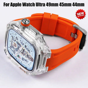 Transparent Modification Kit For Apple Watch 49mm Ultra Luxury Glacier Case Rubber Band IWatch Series 8 7 6 SE 45mm 44mm Mod KIT