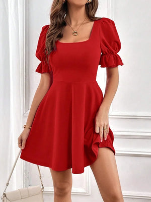 2024 Summer Vintage Red Party Dress for Women Short Sleeve Casual 50s 60s A Line Runway Party Flare Dresses
