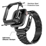 Metal Accessories Mod Kit For Apple Watch Band 45mm 44mm Stainless Steel Strap+Case For IWatch Series 7 6 5 4 SE Rubber Bracelet
