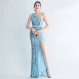 Elegant Slash Neck Sequin Evening Dress Women Beading Long Party Maxi Dress