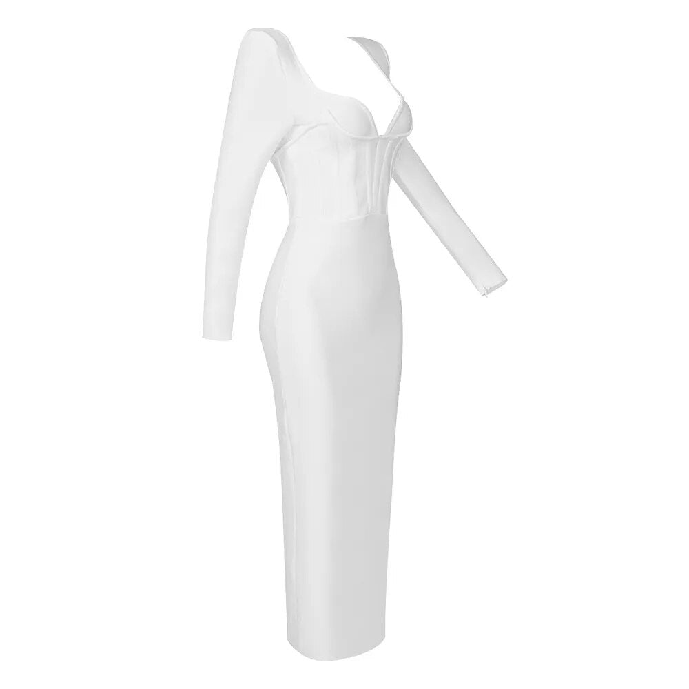 Long Sleeve White Evening Dress Women Night Party Celebrity Dress