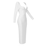 Long Sleeve White Evening Dress Women Night Party Celebrity Dress