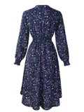 2024 Elegant Casual Floral Print A-Line Party Dress Women Spring Summer Elegant Long Sleeve Elastic Waist Boho Beach Dresses