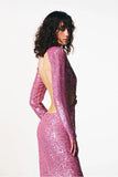 Long Sleeve Sexy Backleess Sequin Party Evening Dress Women Night Reflective Dress