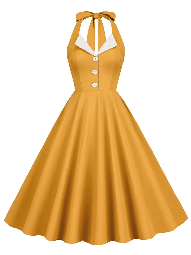 Halter Neck Button Up Vintage Fit and Flare Birthday Dresses for Women –  jetechband
