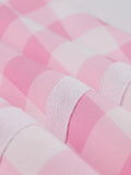 Tonval Pink Plaid Print Rockabilly Vintage Dress Prom Backless Party Women Halter Buttons Fit and Flare Pleated Dresses