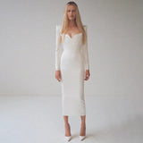 Long Sleeve White Evening Dress Women Night Party Celebrity Dress